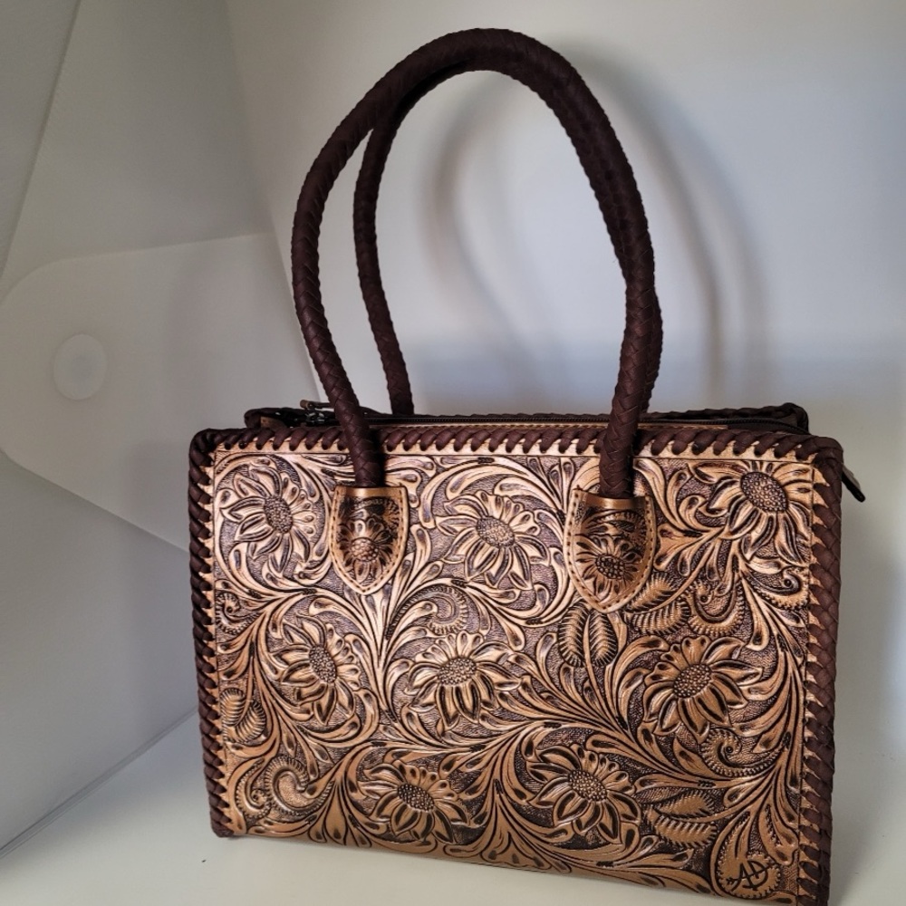 American Darling Brown Tooled Leather Tote